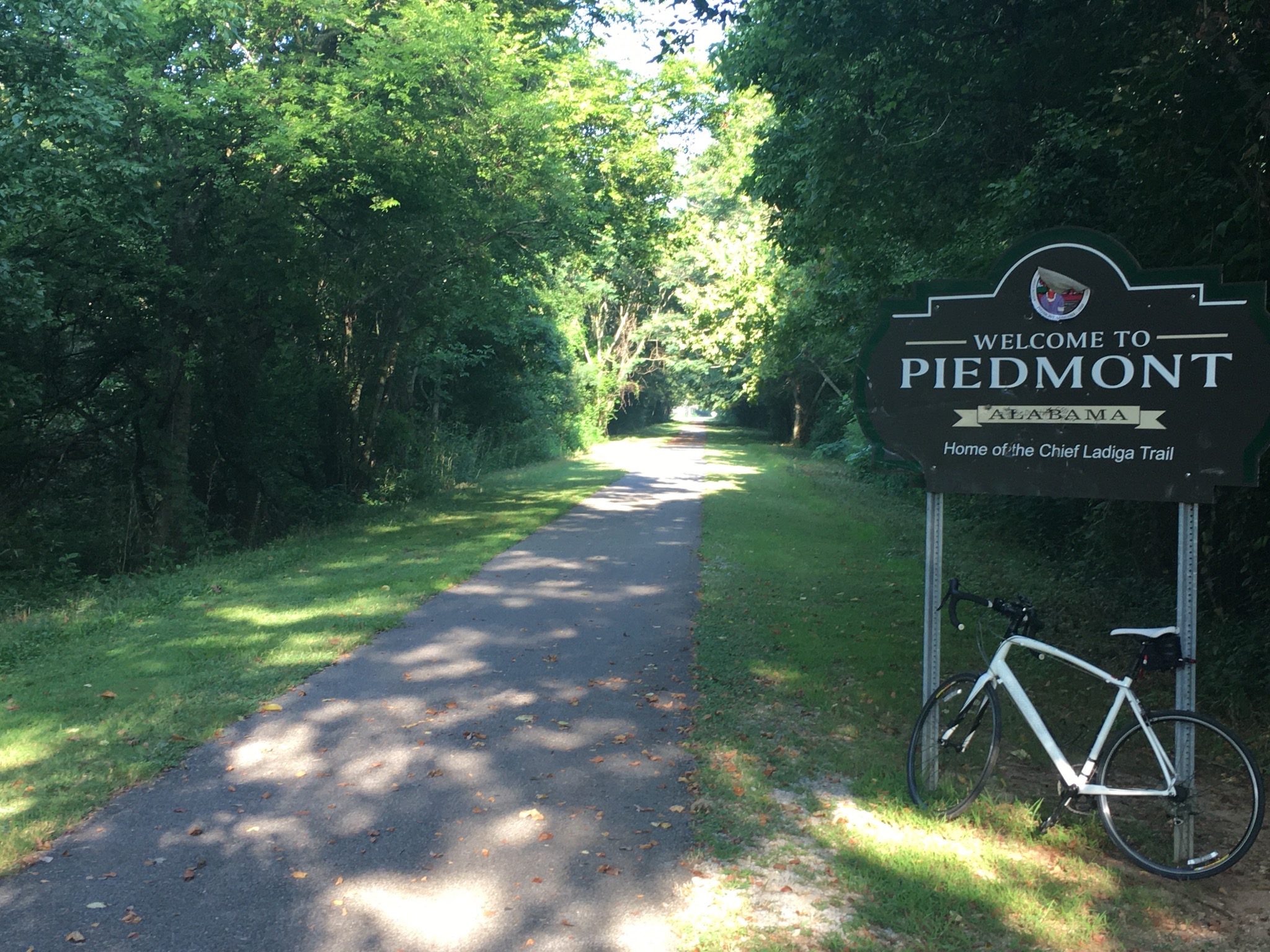 Welcome to Piedmont sign along the Chief Ladiga Trail